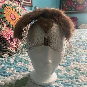 Vintage Veil Hat with Fur Embellishments